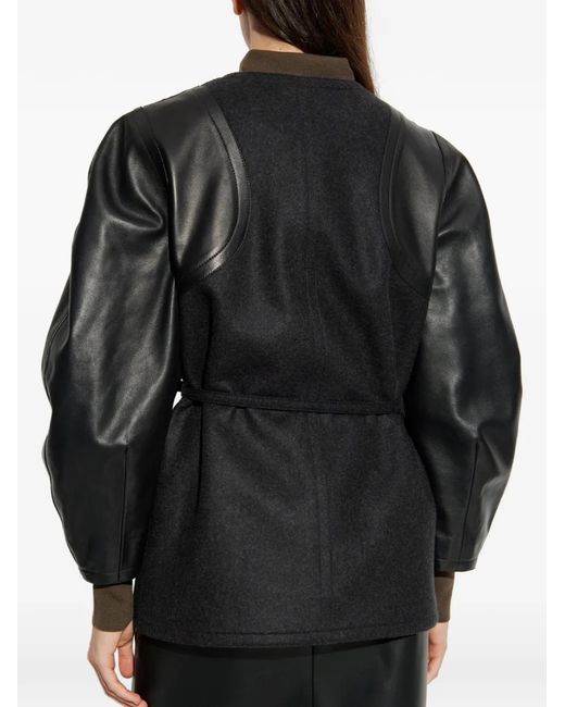 Fendi Black Leather-Sleeve Belted Jacket