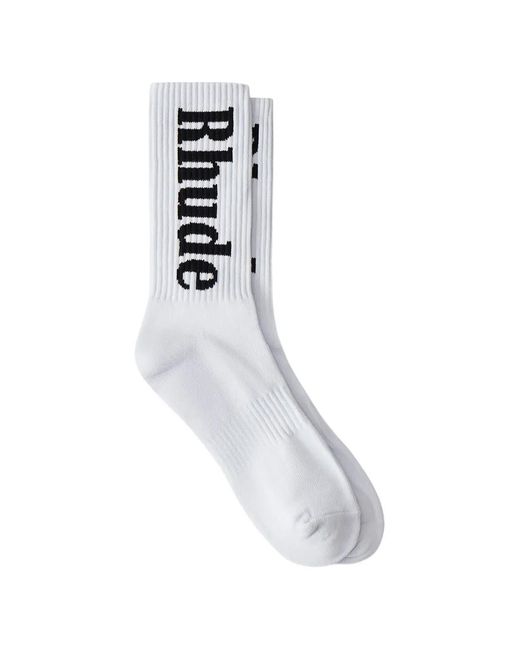 Rhude White Logo-Intarsia Ribbed Socks for men