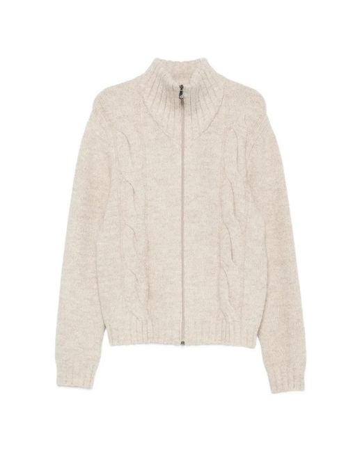 Corneliani White Cable-Knit Zip-Up Sweater for men