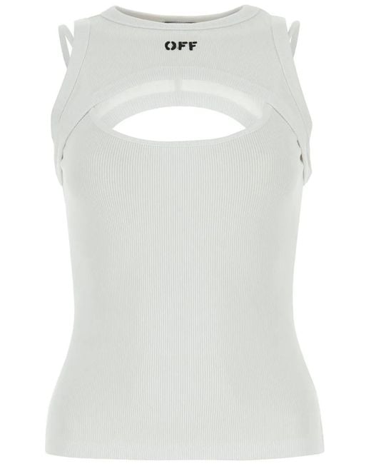 Off-White c/o Virgil Abloh White Stamp Logo-print Cut-out Stretch-cotton Top