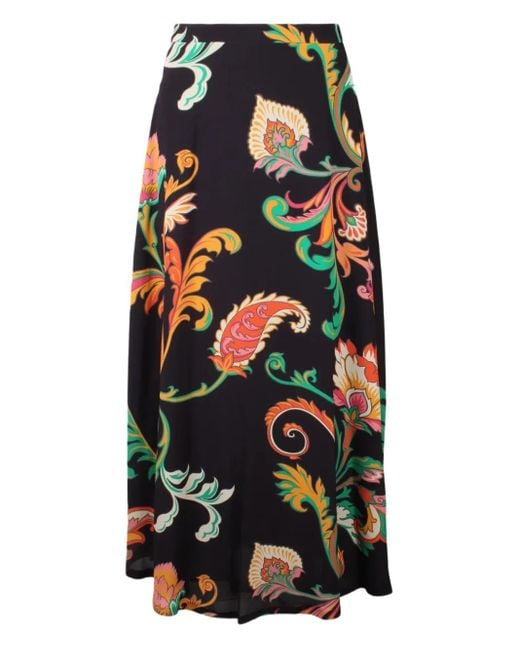 Etro Black Paisley-Print Midi Skirt