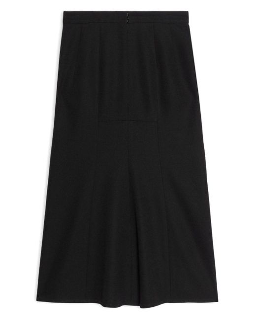 Balenciaga Black A-line Flared Wool Skirt