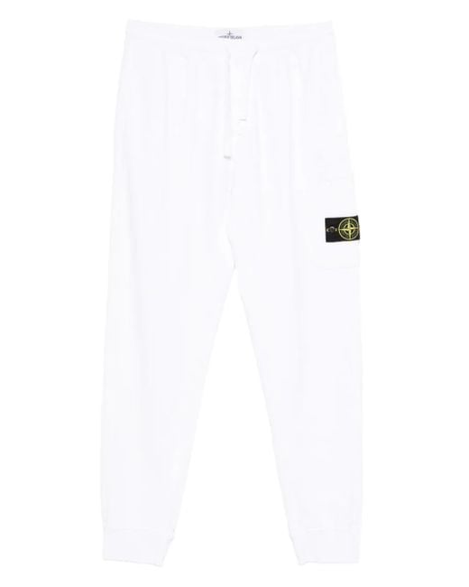 Stone Island White Drawstring-Waist Trousers for men