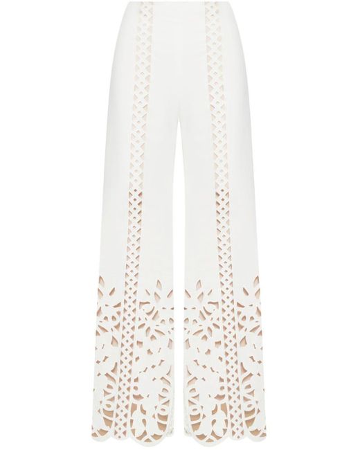 Pantalon ample à fleurs Oscar de la Renta en coloris White