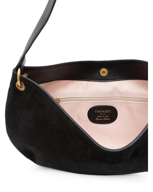 Twinset Black Ring-Detail Suede Shoulder Bag