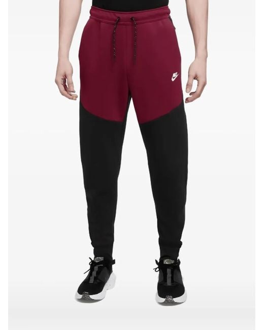 Nike Red Tech Fleece Panelled Track Pants for men
