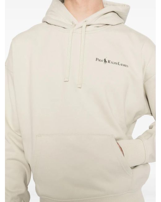 Polo Ralph Lauren White Logo-Print Drop-Shoulder Hoodie for men