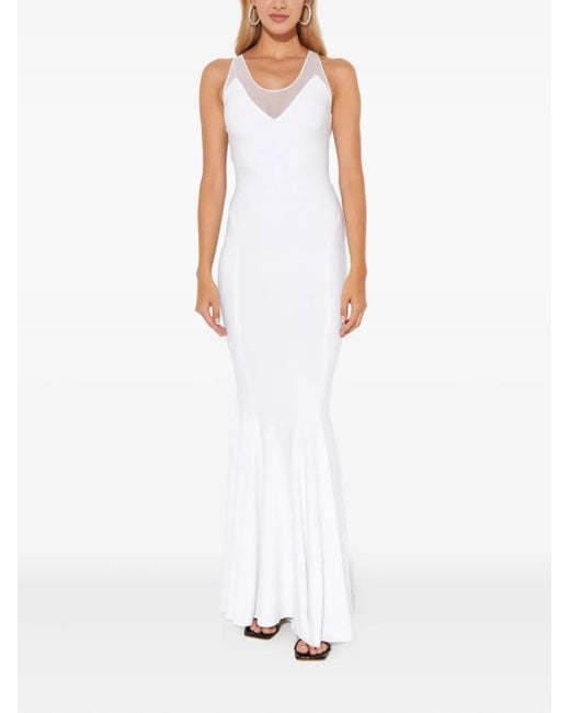 Norma Kamali White Mesh-Detail Maxi Dress