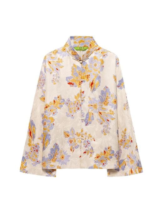 Shanghai Tang White Scholar Floral-Print Silk Jacket