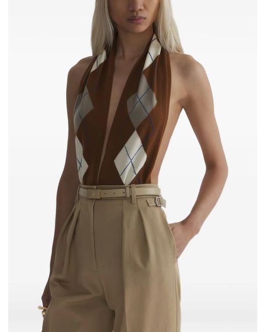 Mugler Brown Body En Cachemire À Motif De Losanges