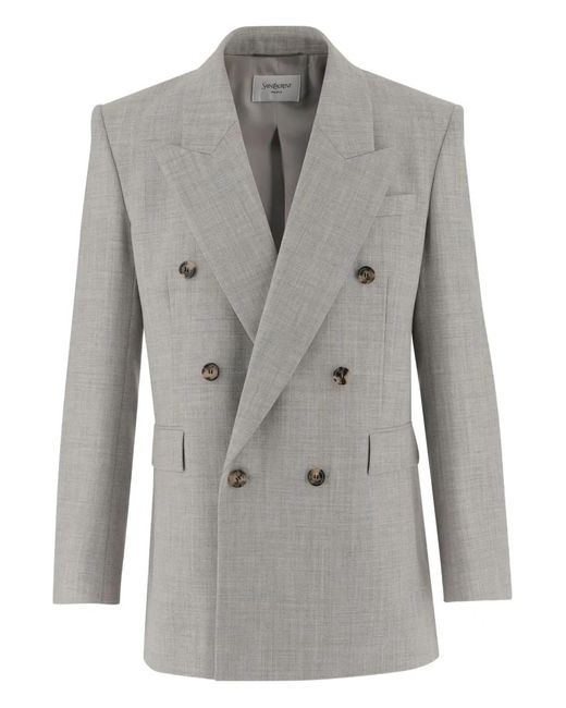 Saint Laurent Gray Double-Breasted Wool Blazer for men