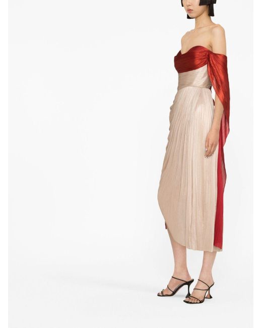 Maria Lucia Hohan Pink Izabella Off-shoulder Two-tone Midi Dress