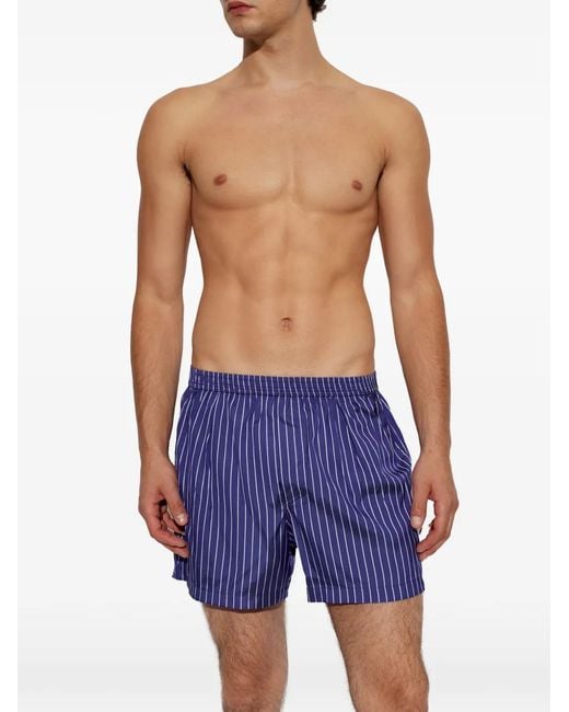 Tom Ford Blue Pinstripe-Print Silk Boxer Shorts for men