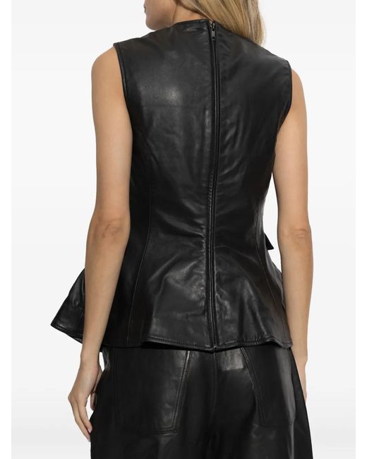 ROTATE BIRGER CHRISTENSEN Black Peplum Leather Top