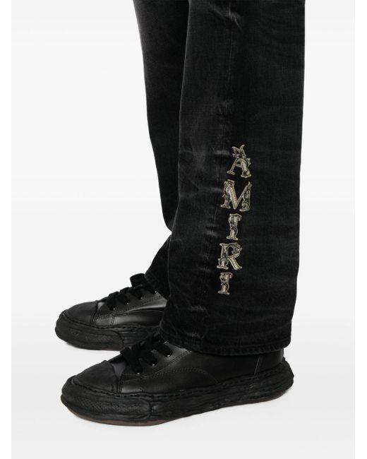 Amiri Black Baroque Logo Straight Jeans for men