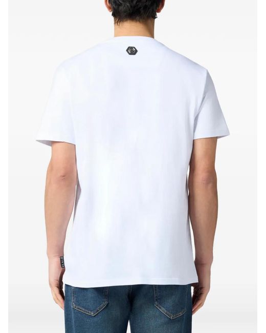 Philipp Plein White Round Neck T-Shirt Little Ice Cream Skull for men