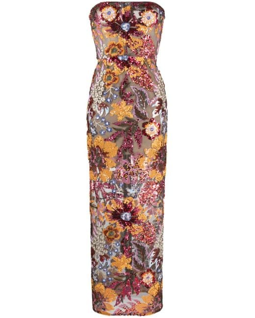 Bronx and Banco Black Floral-Detail Strapless Dress