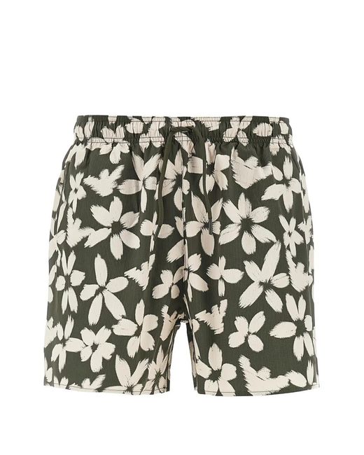 Emporio Armani Green Floral-Print Drawstring Swim Shorts for men