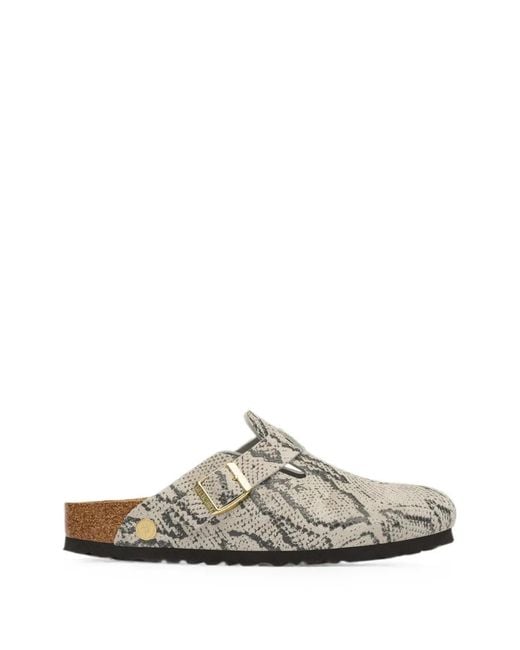 Birkenstock White Boston Snake-Print Mules