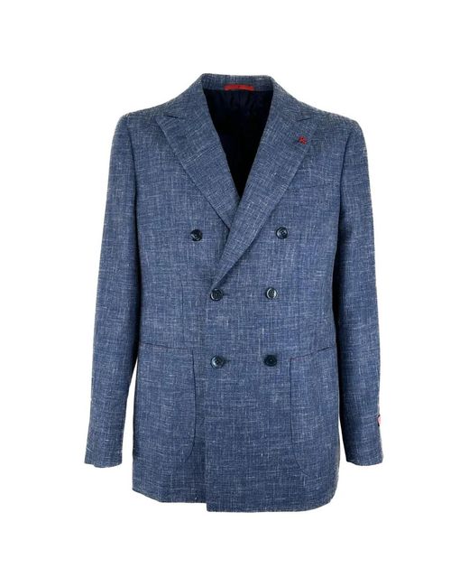Isaia Blue Double-Breasted Jacket for men