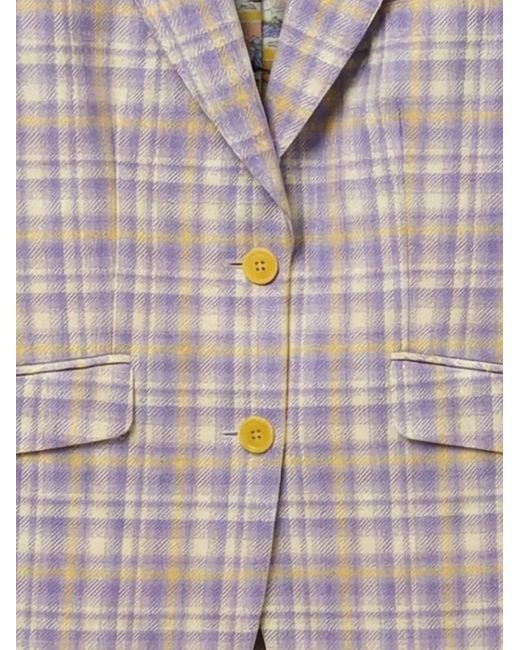 ABSEITS Purple Check-Pattern Notched-Lapels Blazer