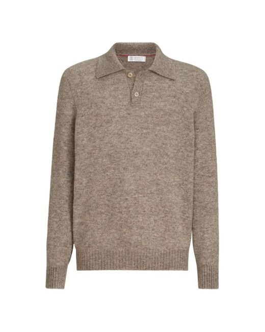 Brunello Cucinelli Gray Alpaca, Cashmere And Wool Knit Polo for men