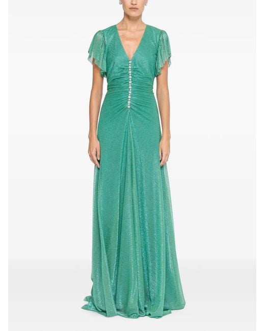 Nissa Green Crystal-Detail Maxi Dress