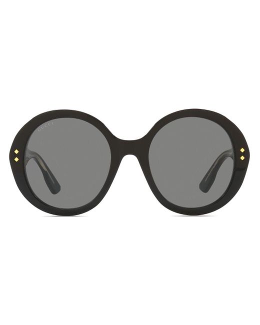 Gucci Gray Logo-print Round-frame Sunglasses