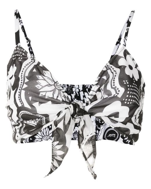 Amir Slama Black Floral-Print Crop Top