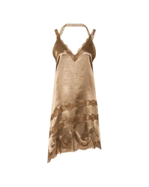 Marella Natural Lace-Trim Satin-Finish Aymmetric Dress