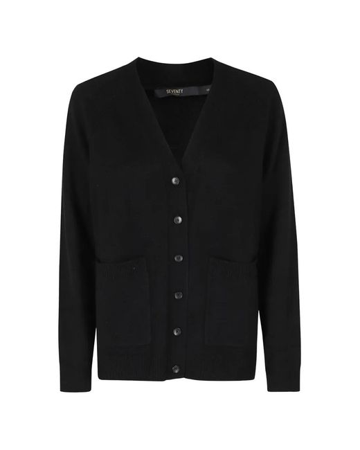 Seventy Black V-Neck Patch-Pocket Cardigan