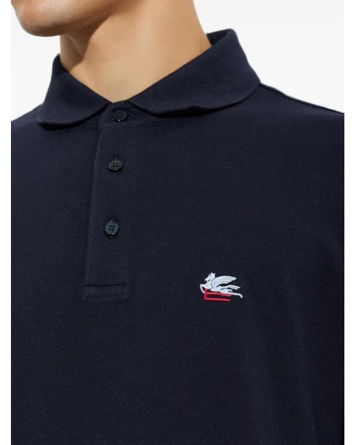 Etro Blue Logo-Embroidered Polo Shirt for men