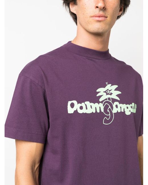Palm Angels Purple Crew Neck T Shirt With Logo for men