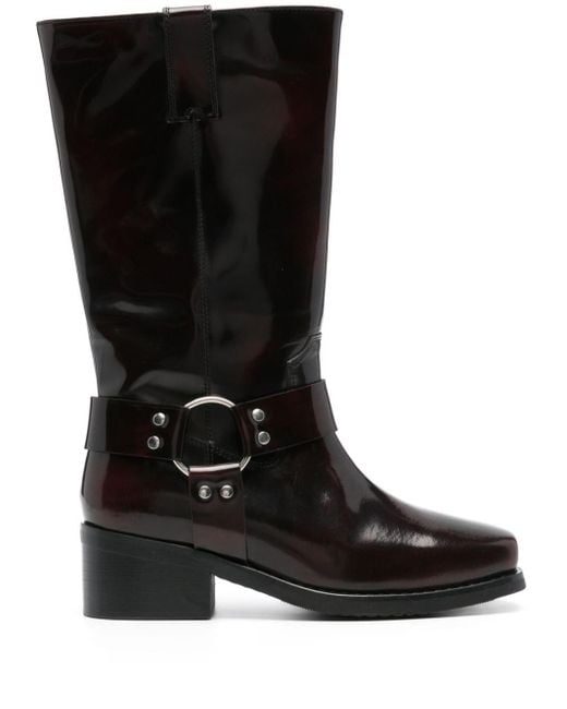 Munthe Black Buckle-detail Leather Boots