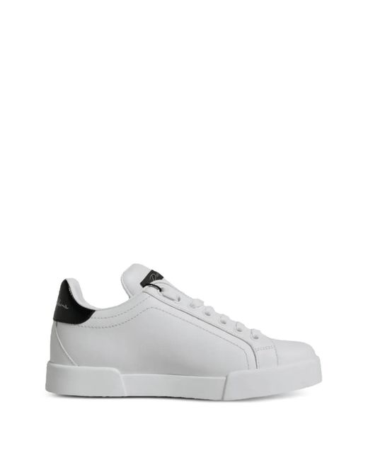 Dolce & Gabbana White Logo-Print Lace-Up Sneakers