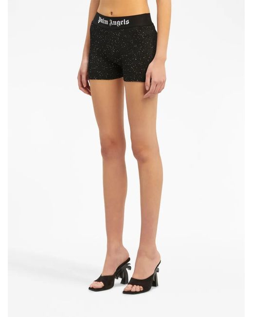 Palm Angels Black Logo-Waistband Knitted Shorts