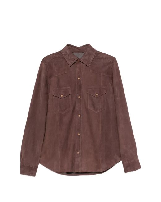 Eleventy Brown Suede Flap-Pocket Shirt for men