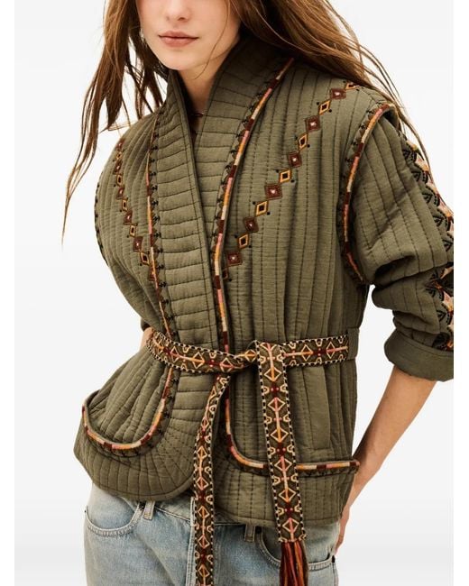 Ba&sh Green Cocoon Quilted Embroidered Jacket