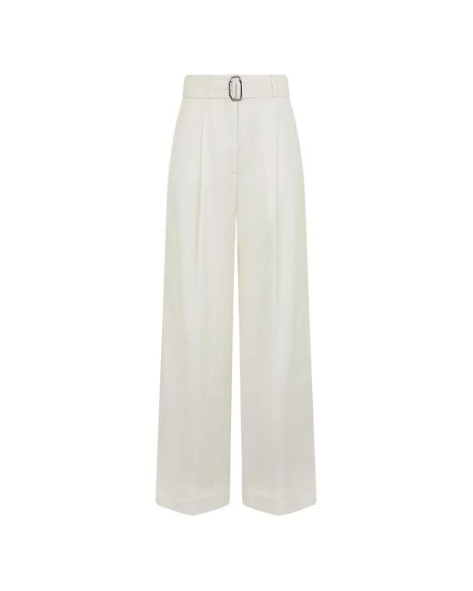 Moorer White High-Waisted Wide-Leg Trousers