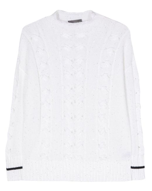 Lorena Antoniazzi White Sequin-embellished Cable-knit Jumper