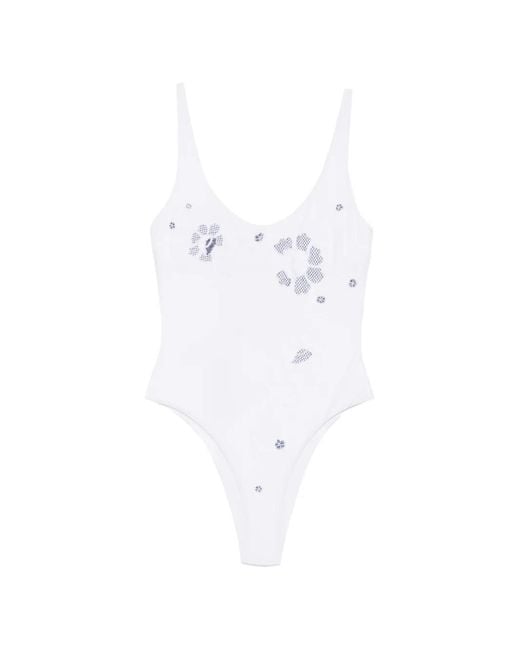 Ermanno Scervino White Floral-Embroidered Swimsuit