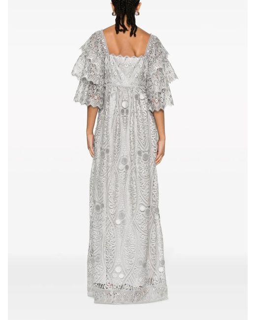 Alberta Ferretti Gray Macramé Lace Gown
