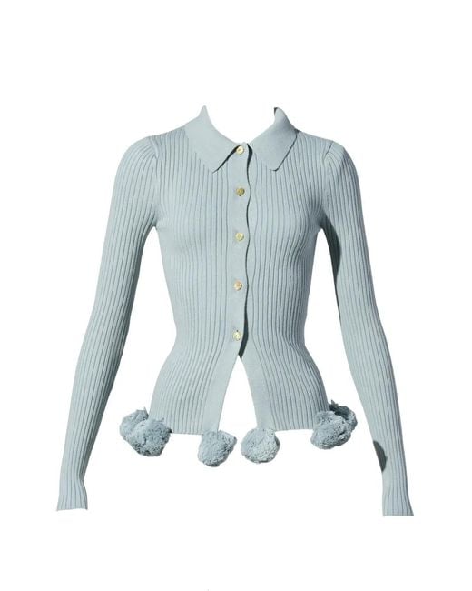 Conner Ives Blue Cardigan Côtelé À Pompons