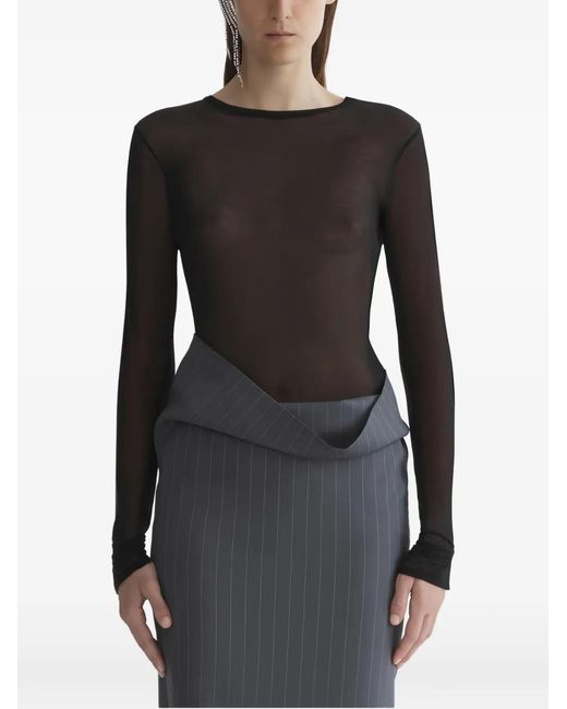 Mugler Black Long-Sleeved Sheer Top
