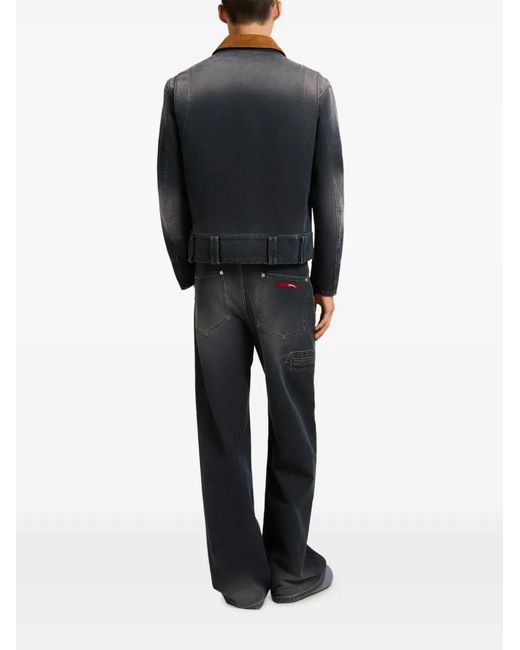 Marni Black Contrast Suede-Collar Denim Jacket for men