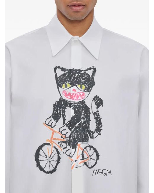 MSGM White Chemise À Imprimé Chats for men