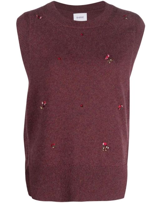 Barrie Purple Floral-Embroidery Cashmere Jumper