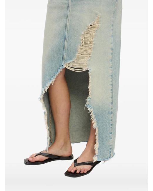 Karl Lagerfeld Blue Frayed Denim Maxi Skirt