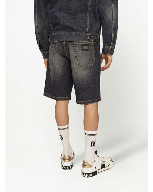 Dolce & Gabbana Gray Light Blue Wash Stretch Denim Shorts for men