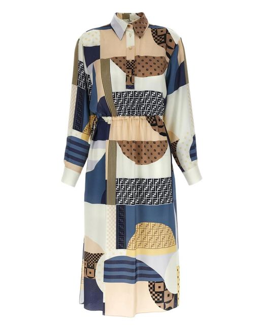 Fendi Multicolor Patchwork Silk Dress